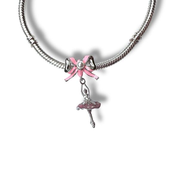 Pink Bow & Ballerina S925 Sterling Silver Pandora Moments Compatible Charm - Picture 3 of 12